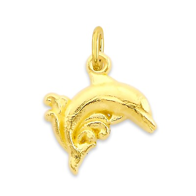 #ad Solid Gold Dolphin Charm in 10k or 14k Tiny Animal Charm for Bracelet