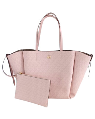 #ad Michael Kors Set Large Pink Tote Freya Leather Shoulder Bag Purse Designer New