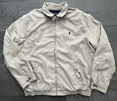 #ad VTG Polo Mens Ralph Lauren Harrington Jacket Khaki Long Sleeve XL Windbreaker