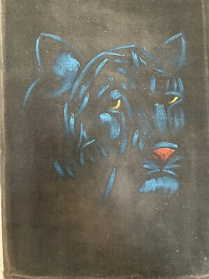 #ad Blue Panther feline vintage velvet oil painting art