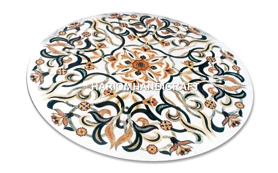 #ad White Marble Modern Dinette Table Top Semi Indian Inlay Kitchen Real Decor M347