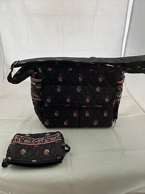 #ad Vera Bradley Hobo Brown Black Floral Paisley Handbag w matching cosmetic bag