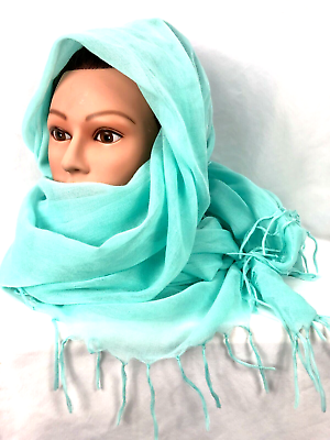 #ad Scarf Wrap Sheer Long Green Sherbet Color With Tied Fringes About 44 In x 75 In
