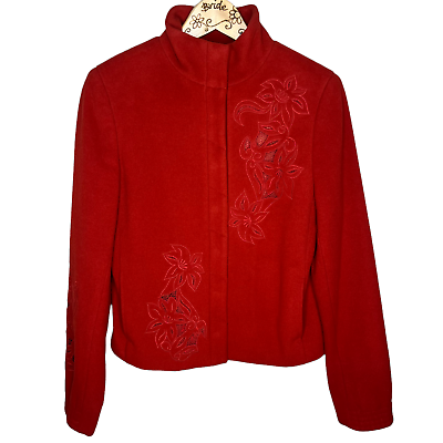 #ad Carlisle Red Coat Jacket Wool Blend w Cashmere Embroidery EUC Size 2