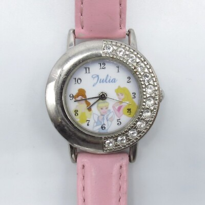 #ad Disney Julia Women Watch Belle Cinderella Aurora Round Dial Pink Leather Band