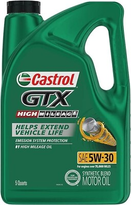 #ad Castrol GTX High Mileage 5W 30 Synthetic Blend 5 Quarts of Premium Motor Oil