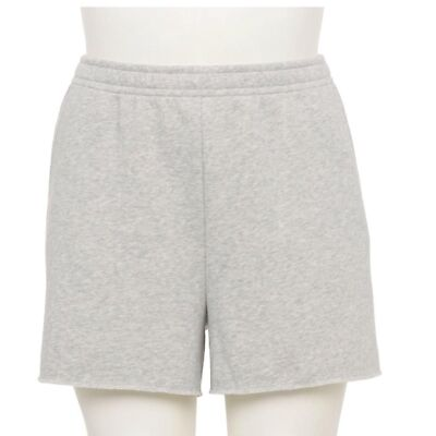 #ad Tek Gear mid rise shorts Woman’s size 2X gray fleece pockets raw hem
