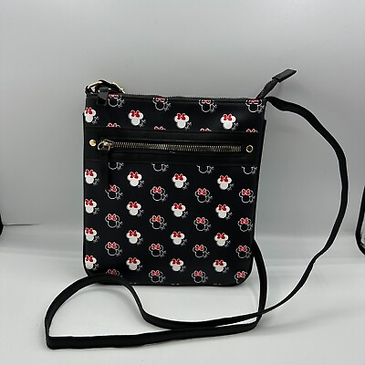 #ad Disney Minnie Mouse Ears Bow Double Zip Pocket Crossbody Messenger Bag Great