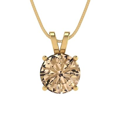 #ad 2.5 Round Classic Pendant 18quot; chain 14k Yellow Gold Yellow synthetic Moissanite