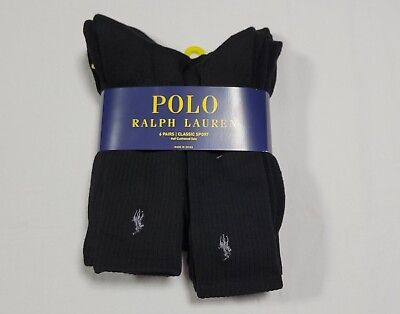 #ad Polo Mens Ralph Lauren 6 Pair Crew Socks Classic Sport Cushioned Sz 6 12.5