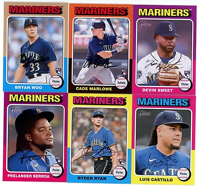 #ad 2024 TOPPS HERITAGE BASE TEAM SET SEATTLE MARINERS RODRIGUEZ WOO CANZONE RC