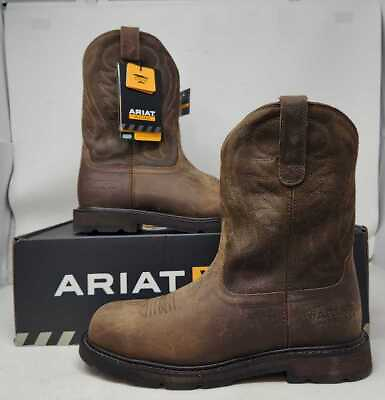 #ad Men#x27;s 10 EE Wide Ariat Groundbreaker Pull On Steel toe western work boots
