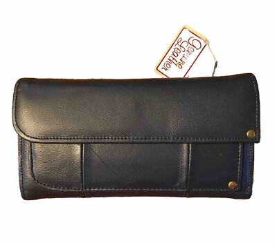 #ad NEW Vintage Genuine Leather Credit Card Checkbook Organizer Women’s Wallet Blue