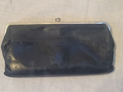#ad Hobo Internation Black Leather Magnetic Fold Wallet Clutch READ