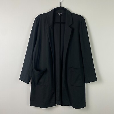 #ad Eileen Fisher Open Front Blazer Jacket Size Small Black Pockets Notch Collar