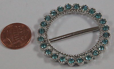 #ad ONE Round Silver Tone Metal Blue Rhinestone Buckle 1 3 4quot; 45mm # 5654