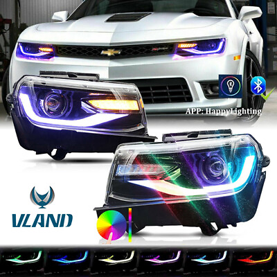 #ad Pair LEDamp;DRL Sequential Dual Beam Head Lamp Headlight For 2014 2015 Chevy Camaro