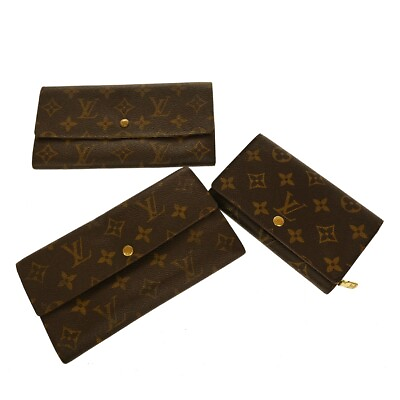 #ad LOUIS VUITTON 3 Set Long Bifold Wallet Purse Monogram Leather Brown 68GA197
