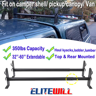 #ad Adjustable Universal Pickup Truck Cap Topper 2 Bar Ladder Roof Van Rack Steel