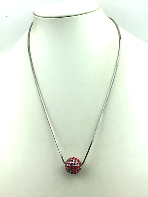 #ad Vintage Style Necklace Red Rhinestone Ball Slide Silver Tone Pendant NO OFFERS