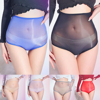 #ad Women Shiny Silky Briefs Glossy Sheer Panties See Through Ultrathin Underwear