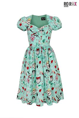 #ad Hell Bunny Tijuana Dress Rockabilly Gothic Midi Floral Snake Heart Birds