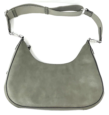 #ad Calvin Klein Clay Top Zip Hobo Shoulder Bag Purse Dusty Olive Vegan Leather New