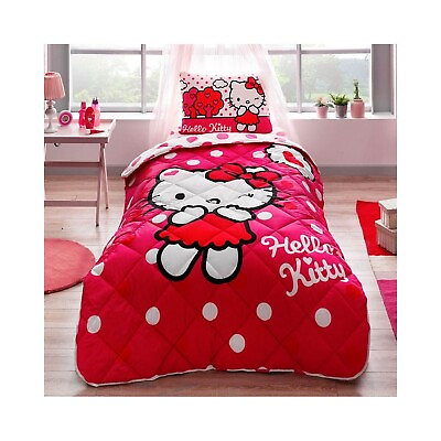 #ad 100% Cotton Girls Bedding Hello Kitty Themed Comforter Set with Flat Sheet