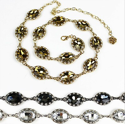 #ad Women Shine Crystal Rhinestone Metallic Waist Dress Belt Waistband Chain Tassel