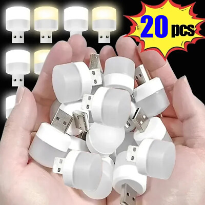 #ad 10X USB Portable LED Mini Nights Light Small Round Lamp Computer Mobile Power US