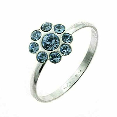 #ad 925Silver Light Blue CZ Flower Junior Ring Size 5