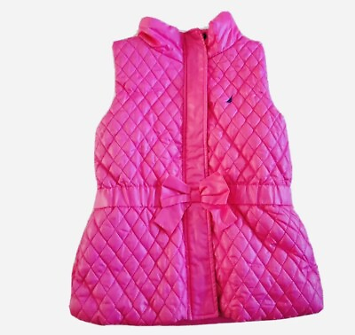 #ad Nautica Girl Vest Pink Quilted Fleece Lined Hidden Zipper Logo Mock Size 12 New