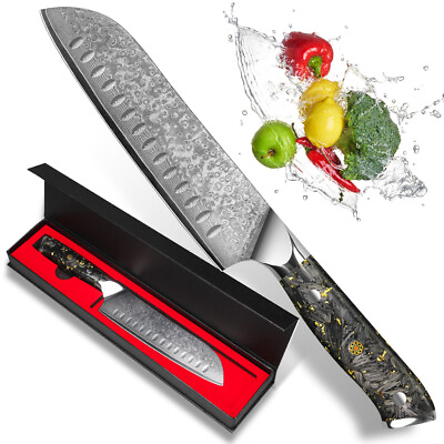 #ad 7 Inch Santoku Knife Damascus Kitchen Knife Ergonomic Handle Sushi Cooking Knife