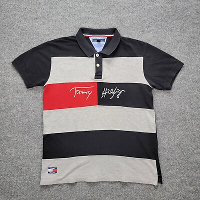 #ad Tommy Hilfiger Mens Polo Shirt Golf Preppy Casual Logo Colorblock Sz Medium