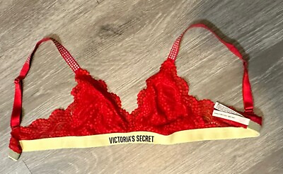 #ad Victorias Secret Bralette Red Size Medium Rhinestones ON STRAP Lace