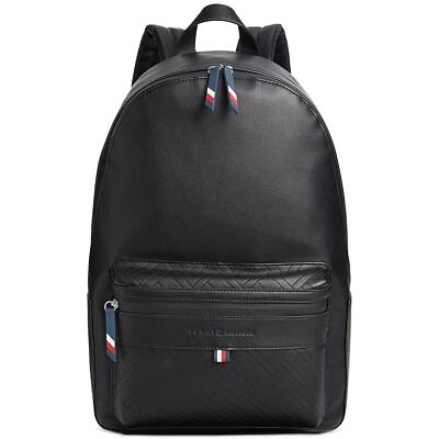 #ad #ad Tommy Hilfiger Mens Black Faux Leather Laptop School Backpack O S BHFO 5957