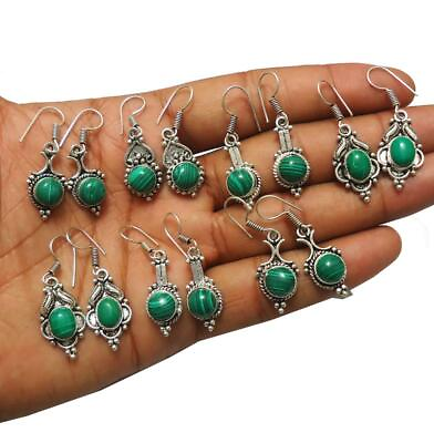 #ad Malachite Gemstone 100pair Earring Lot 925 Sterling Silver Overlay WHE 6