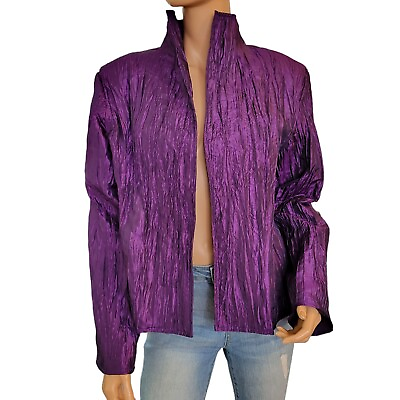 #ad Vintage Painted Pony Jacket Womens Large Purple Lined Crinkled Blazer Y2K Career