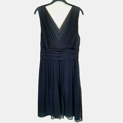 #ad Ann Taylor NWT Silk Dress Georgette Size 12 Navy Blue Lined Pleated Wedding