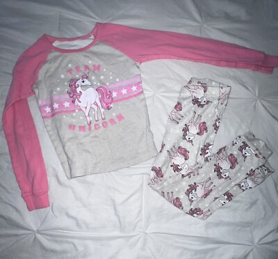 #ad The Childrens Place Girls Gray Pink Unicorn Long Sleeve Snug Fit Pajama Set Sz 6