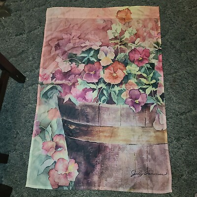 #ad Large Flag 25quot; X 37 1 2quot; Wooden Pot Pink And Red Flowers
