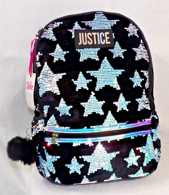 #ad Justice 2 Piece 17quot; Backpack Set Black Velvet White Sequin New