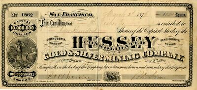 #ad Hussey Consolidated Gold and Silver Mining Co. Stock Certificate Mining Stoc