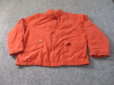 #ad GAP Jacket Men#x27;s Large Orange Full Zip Rain Cotton Blend Hideaway Hood