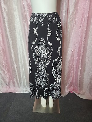 #ad Pre Loved Robert Louis Black White Floral Print Maxi Comfort Skirt Size Large