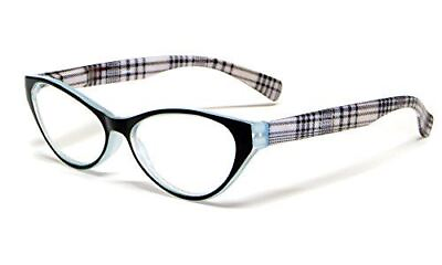 #ad Calabria Emily Designer Cateye LightWeight Reading Glasses Blueamp;Black Plaid2.50