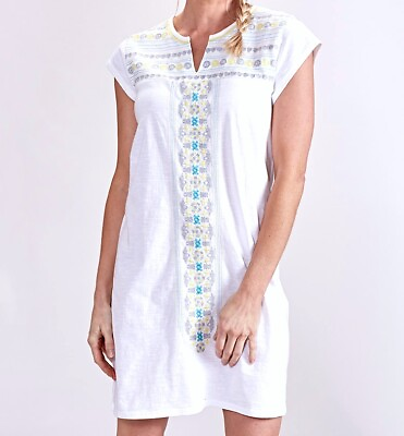 #ad FRESH PRODUCE Medium White Embroidery BAJA KAYDA Jersey Beach Dress $85 NWT M