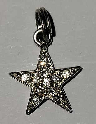 #ad 925 Silver Star Charm Shiny Crystals Pendant For Bracelet Fine Sterling Jewelry