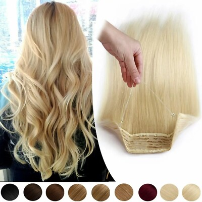 #ad Thick One Piece Secret Wire Hair Extensions Real Human Hair Straight Hairpiece