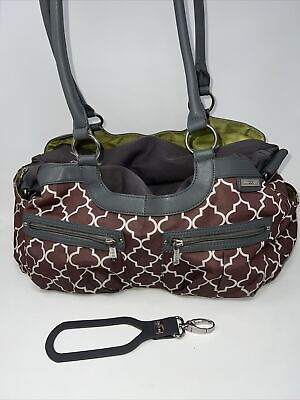 #ad JJ Cole Bucket Tote Large Diaper Bag Brown amp; Gray 12 Pockets 16x9 Gently Used